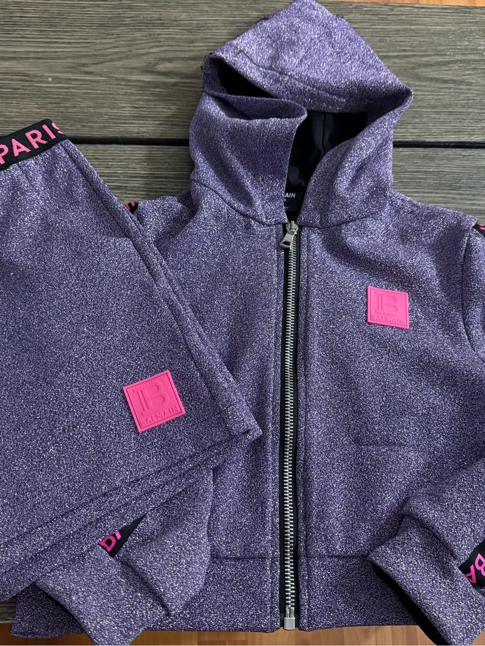 Balmain Black & Purple Sparkle Hoodie Set